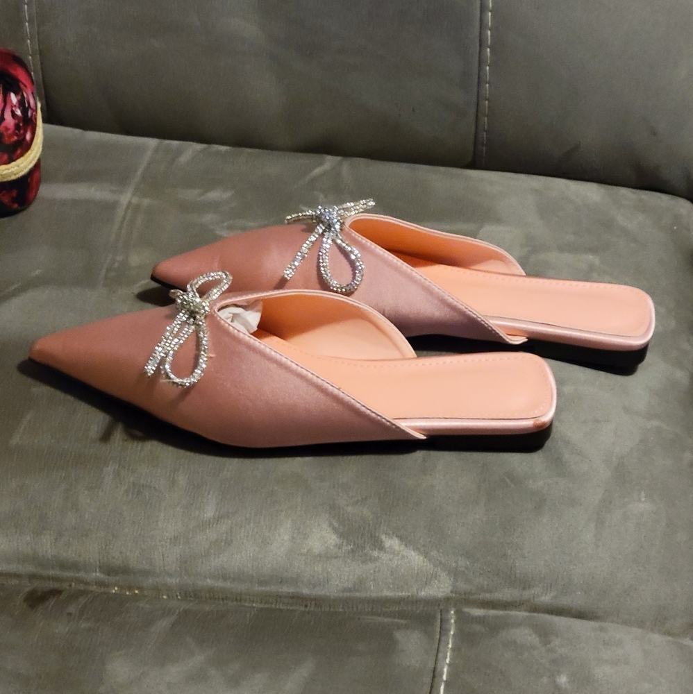 Sold!! NEW! Soft Pink Flats with a Silver Bow,  Size 9